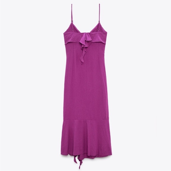 Zara limited edition Linen blend ruffled midi dress you cannot miss - Picture 6 of 11